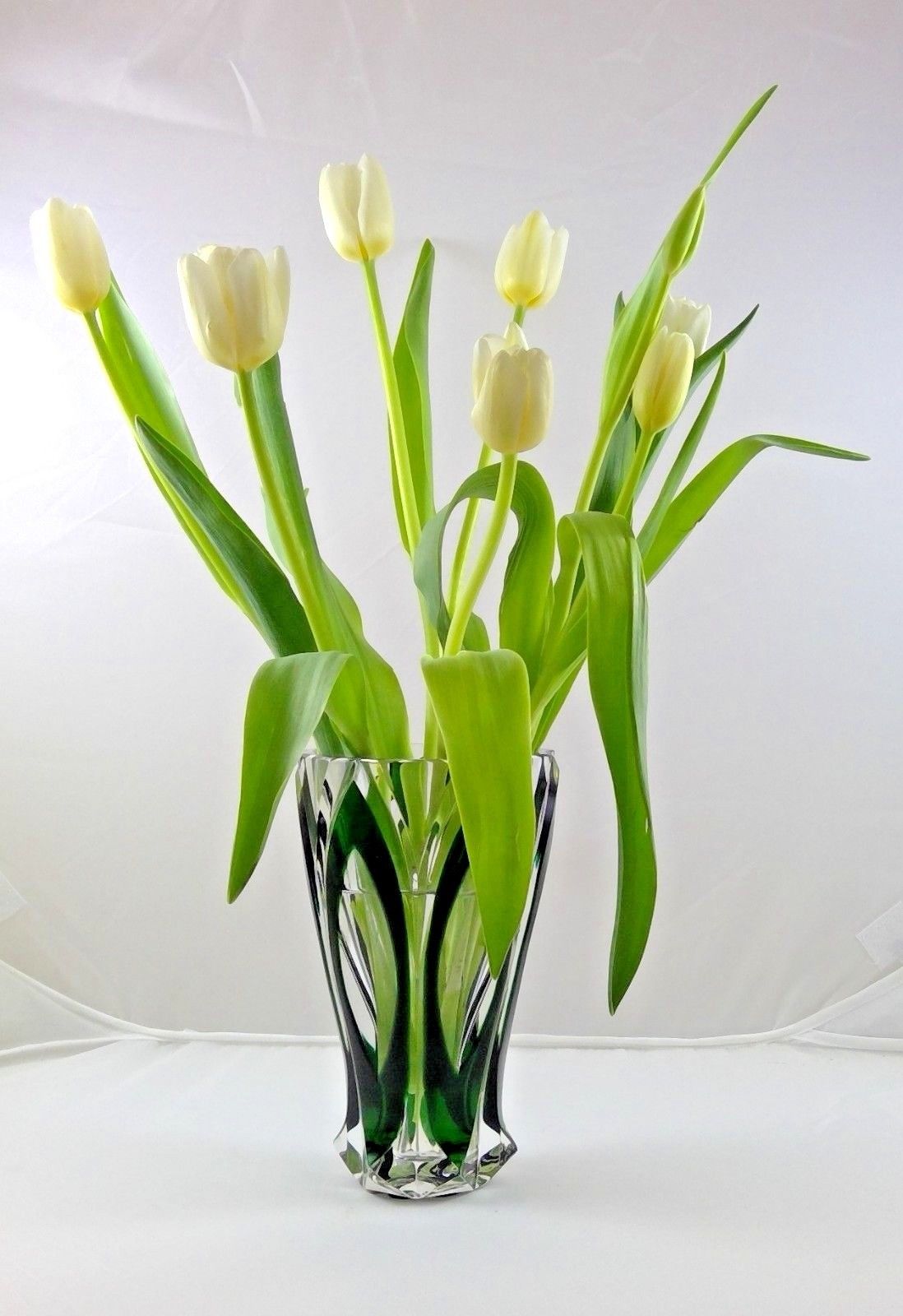 Saint Louis French Crystal Art Deco 1930-1940's Green cut to Clear 7" - 4" Vase