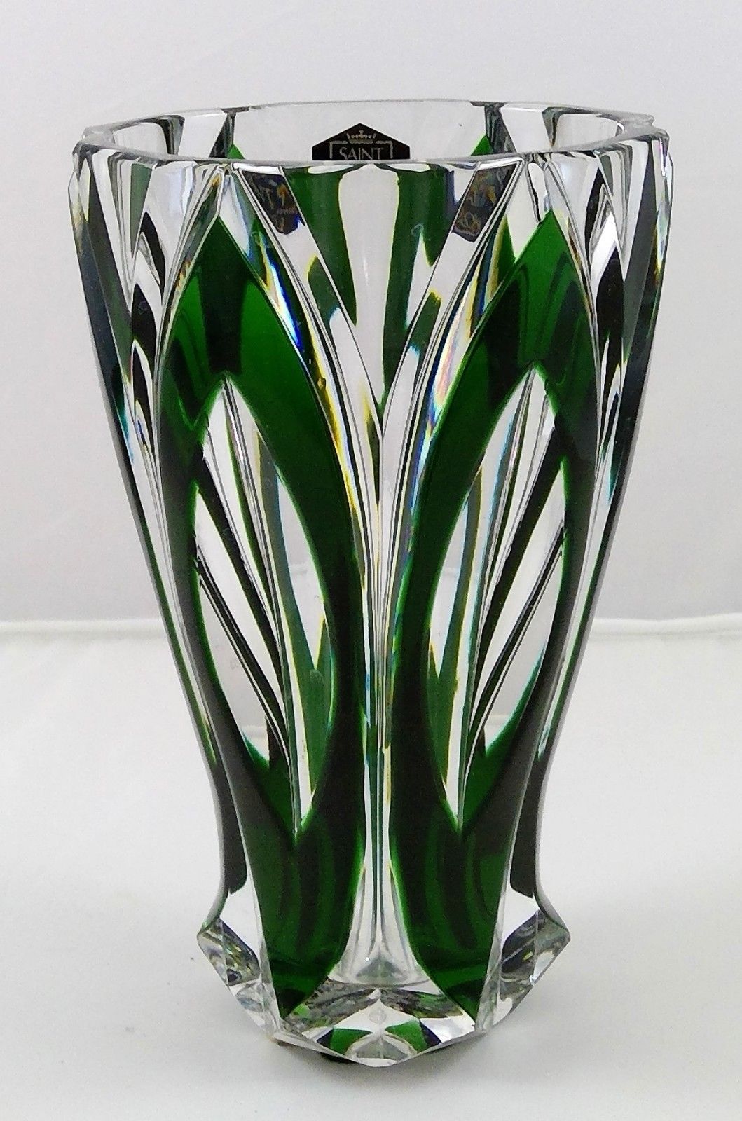 Saint Louis French Crystal Art Deco 1930-1940's Green cut to Clear 7" - 4" Vase