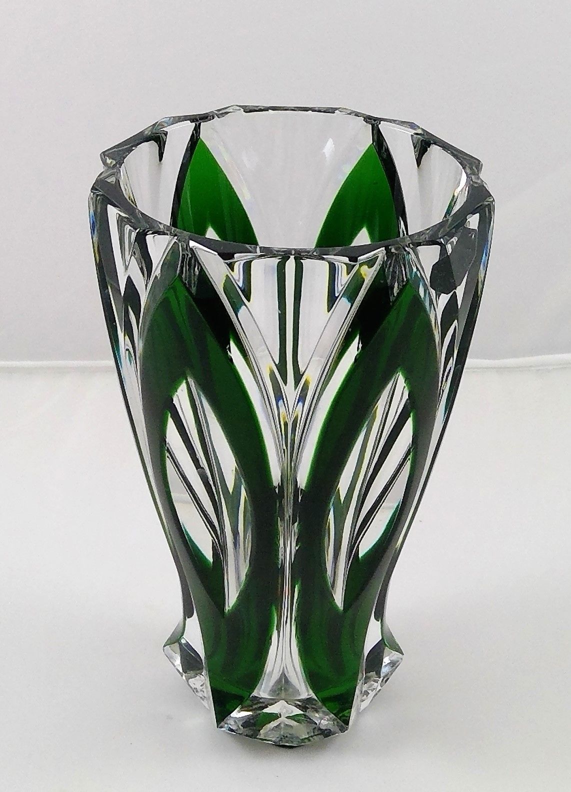 Saint Louis French Crystal Art Deco 1930-1940's Green cut to Clear 7" - 4" Vase