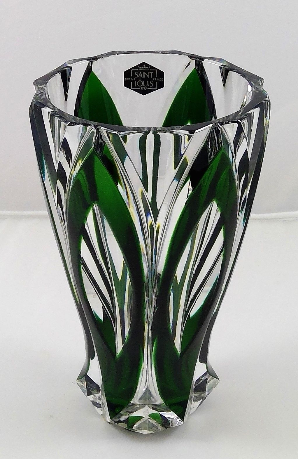 Saint Louis French Crystal Art Deco 1930-1940's Green cut to Clear 7" - 4" Vase