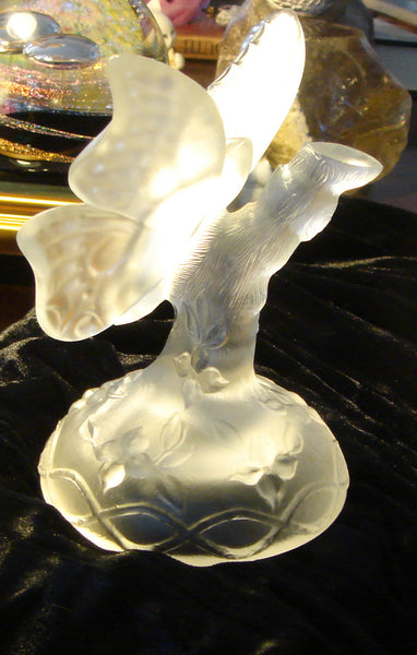 Fenton 1970's Clear Satin Glass Butterfly Figurine/Ring Holder