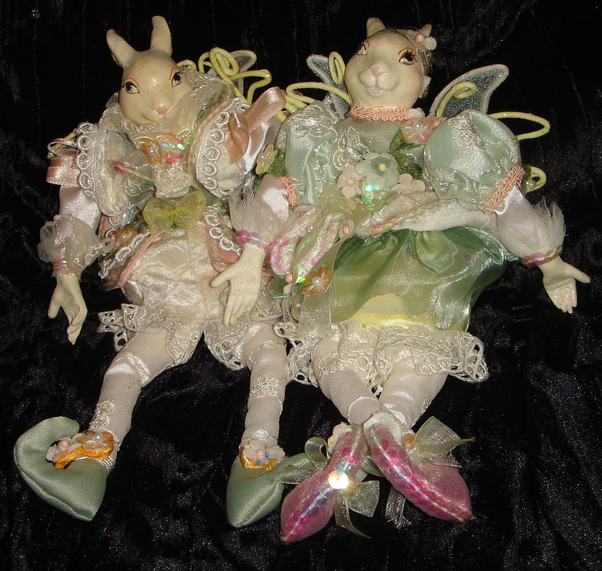 White Rabbit Winged Fairy Dolls - Wayne Kleski - Bean bag bunny body.