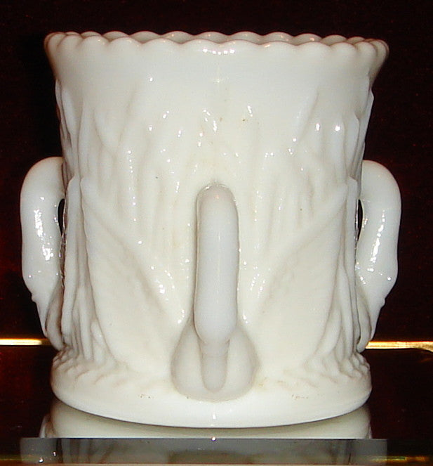 Vintage Westmoreland White Milk Glass Swan & Cattails 3 handled toothpick cup/