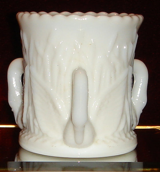 Vintage Westmoreland White Milk Glass Swan & Cattails 3 handled toothpick cup/