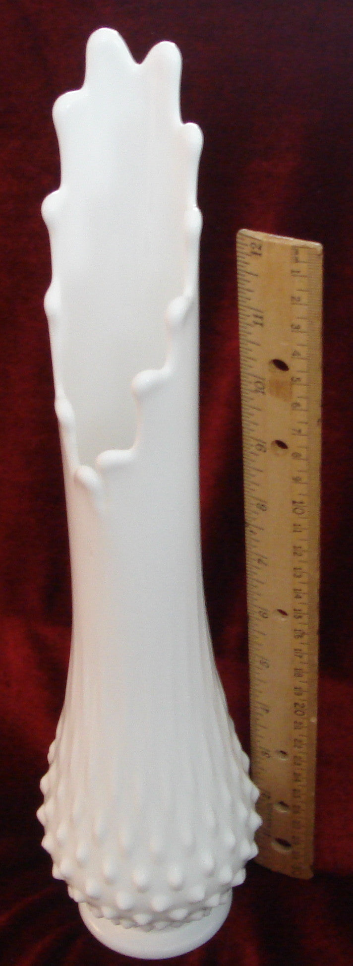 White Milk Glass 14.5" Swung Hobnail Vase!