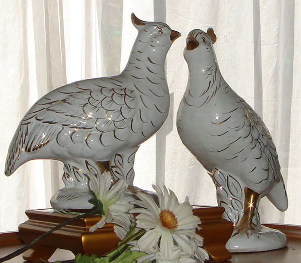 Glazed and Gilded French Guinea Hens - Terra Cotta!