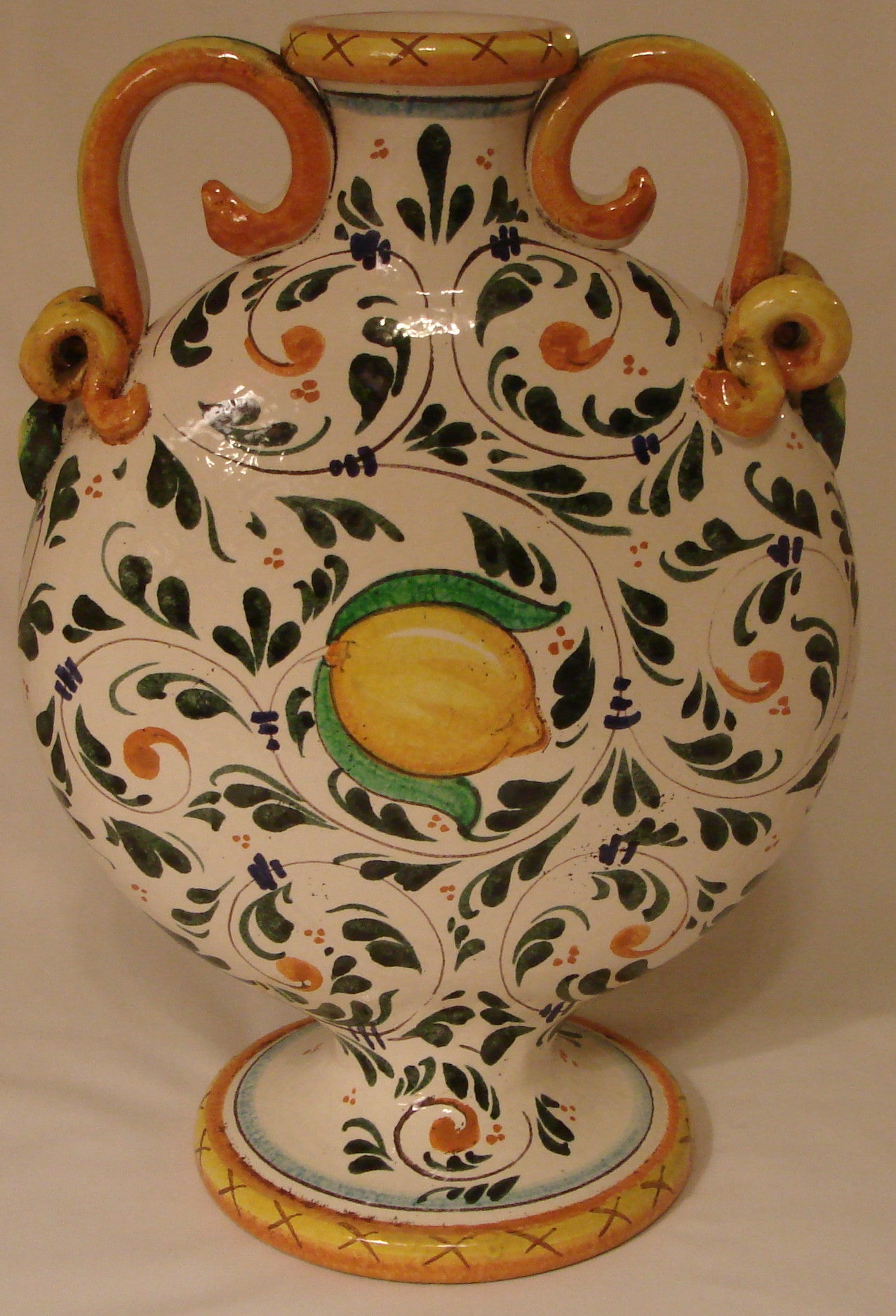 Vintage Italian Majolica Footed Vase with Handles.