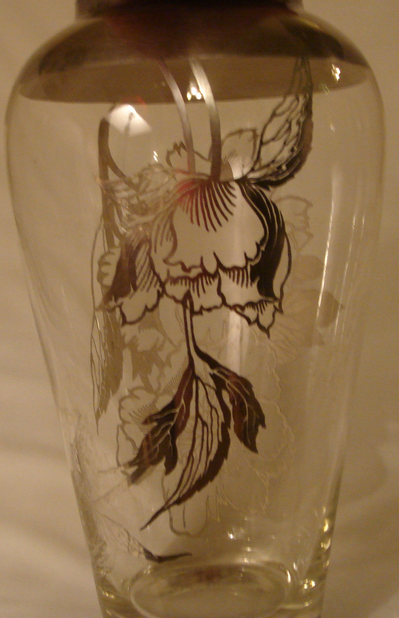 Art Deco Silver Overlay Rim and Rose Flora 11"