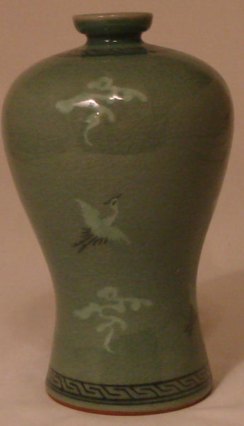 Korean Celadon Ware Hand Painted Vase