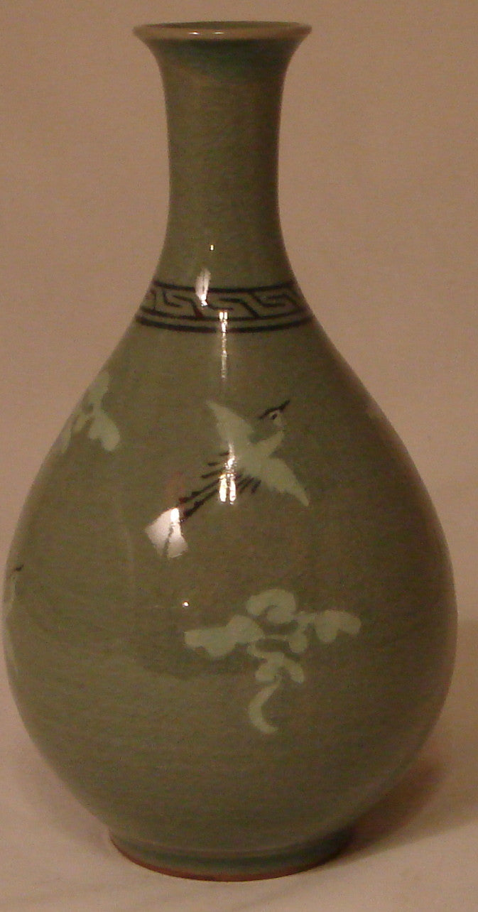 Korean Celadon Ware Hand Painted Vase