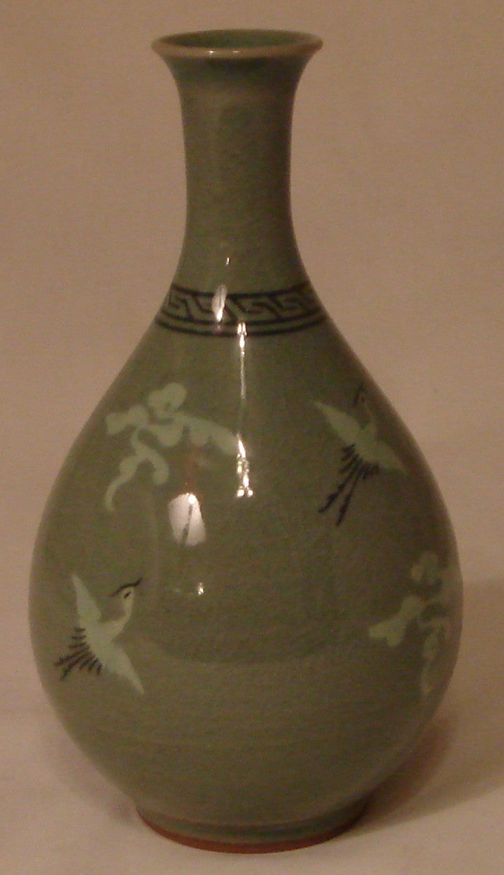 Korean Celadon Ware Hand Painted Vase