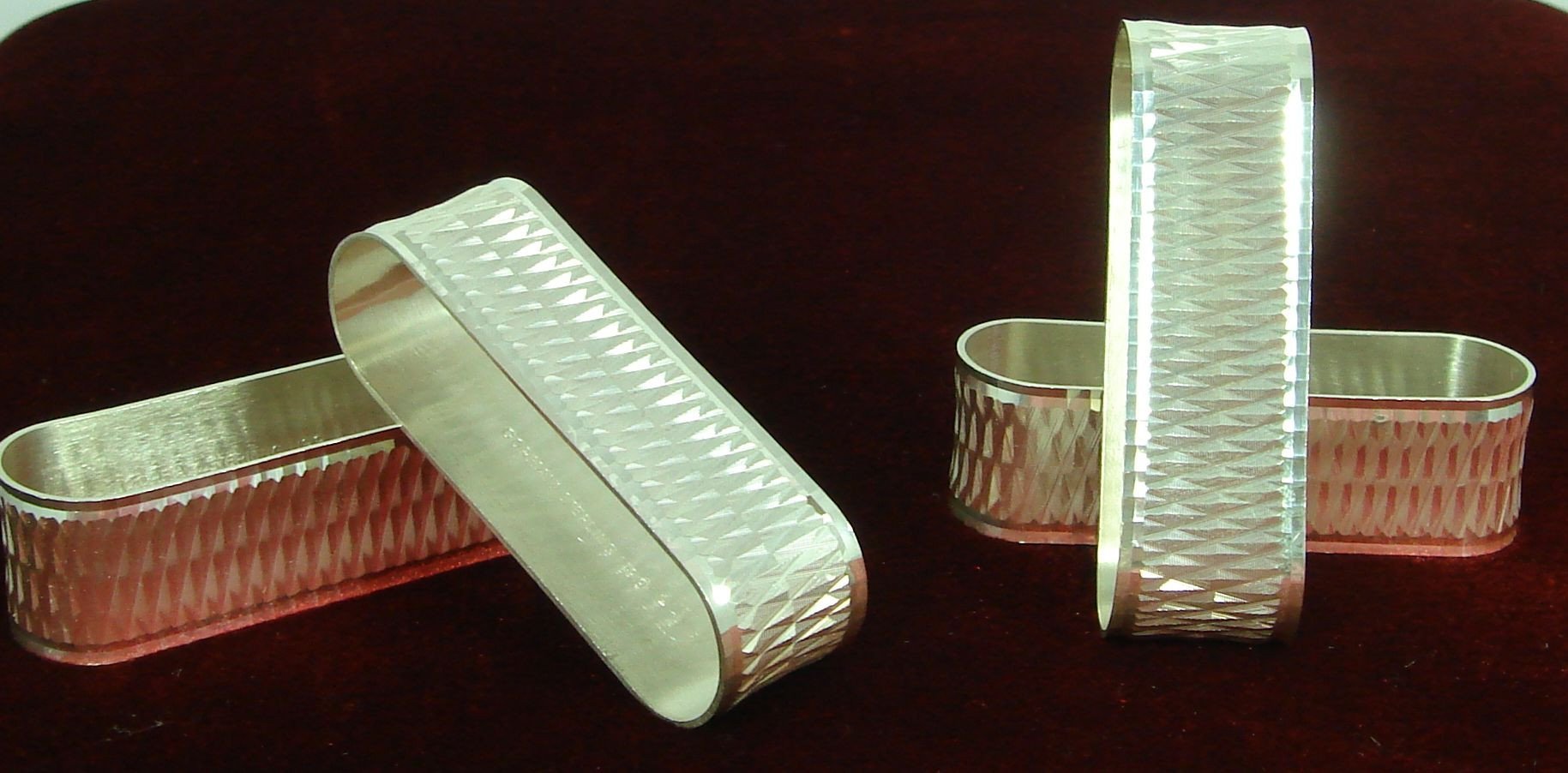 Gorham Sterling Silver Art Deco Engine Turned Napkin Ring Set (4)