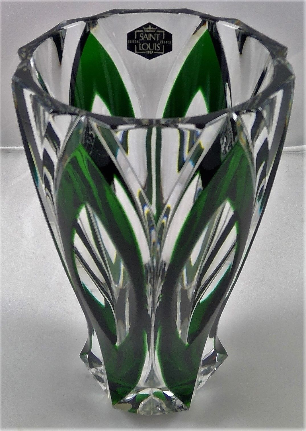 Saint Louis French Crystal Art Deco 1930-1940's Green cut to Clear 7" - 4" Vase